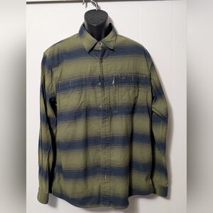Men's Orvis Flat Creek Tech Flannel Outdoor Casual Shirt Olive Green Size Large